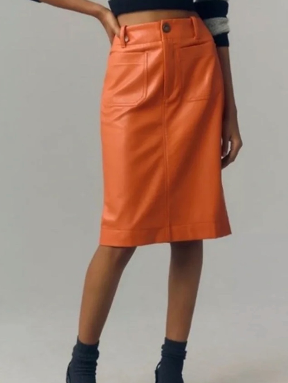 Maeve Anthropologie orange faux leather skirt
